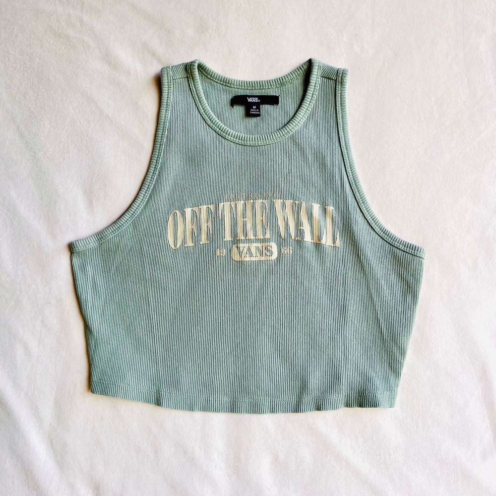 Vans Women's Sage Green Ribbed Crop Tank - Off The Wall